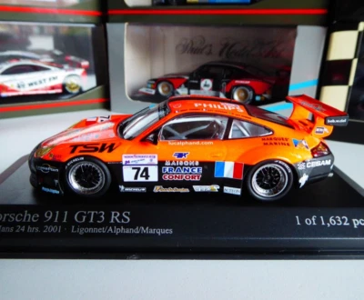 1/43 Minichamps Porsche 911 GT3 RS TSW Philips France Fluoro Orange 24H LM 2001 - Imagen 1 de 4