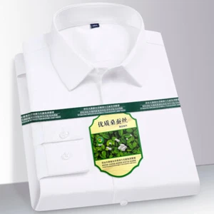 Mens Dress Shirts Long Sleeves Formal Business No Iron Silk Blend Casual Shirts - Picture 1 of 17
