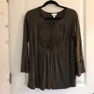 Damen J Jill dunkelolivgrün Boho Bauern Prärie Top Shirt Größe Small TOP! - Bild 1 von 5