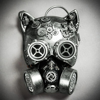 Gatto Gato Steampunk Gafas y Boca Cubierta Completa Disfraz Halloween Fiesta Máscara Foto 1 de 4