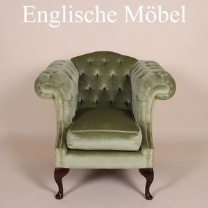 Englische Möbel NEU Queen Anne Mahagoni Chesterfield Club Sessel Mohair Bezug UK - Bild 1 von 6