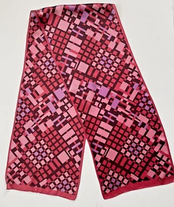 Scarf Anne Klein Rectangular Magenta Purple Pink Geometric Silk Scarf 10" x 52" - Picture 1 of 4