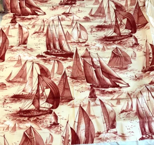Vtg Boats Ships Fabric 25" by 25" pinks reds ocean seaside sails material craft - Picture 1 of 5