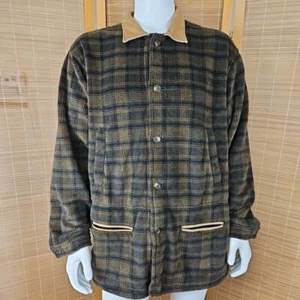 Vintage Orvis Fleece Teddy Jacket Mens XL Brown Black Plaid Faux Suede Utility - Picture 1 of 13