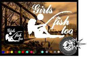 Girls fish to Car Window bumper laptop sticker Vinyl Decal angling fly Carp - Picture 1 of 2