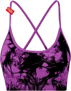 Women'S Sports Bras Tie-Dye Seamless Workout Criss Cross Gym Yoga Strappy Crop B - Picture 1 of 13