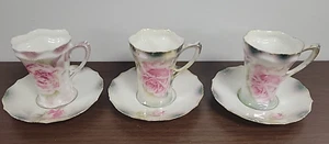 3 - Vintage R S Prussia Early 1900's Tall Thin Tea Cup & Saucer Roses Scalloped - Picture 1 of 12