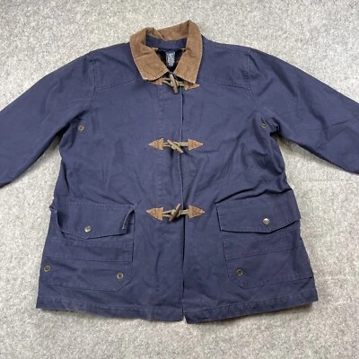 Denim & Co Chore Coat XL Corduroy Collar Flannel Lined Jacket Toggle  Nautical - Image 1 of 4