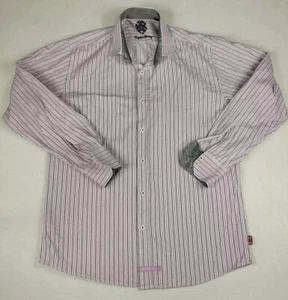 English Laundry Mens Shirt 16 34/35 Purple White Striped  Business Embroidered  - Picture 1 of 11