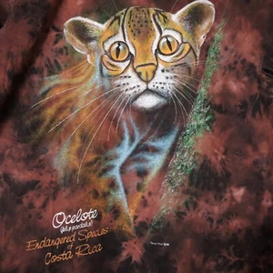 Vintage Rare Tye Dye Large Ocelot T-Shirt Tucan Tico Endangered Species T Shirt - Picture 1 of 8