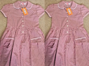 2x John Lewis Girls' Gingham Pleated Red School Uniform Dress - 10 Years Age - Picture 1 of 8