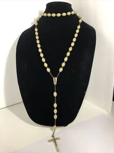 Riesiger Vintage im Dunkeln leuchtender Perlen Rosenkranz mit Silberkomponenten - Bild 1 von 6