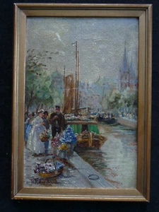 Hermann Ritter 1879-1927 Munich - Mercado de flores en el canal de Ámsterdam - Imagen 1 de 10