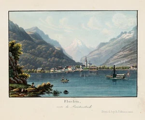 R. DICKENMANN (*1832), Flüelen und der Bristenstock, Aquatinta Romantik - Bild 1 von 5