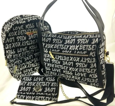 Betsey Johnson Silver Metallic Graffiti Backpack OR Crossbody Wallet/Clutch - Image 1 of 4