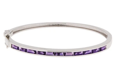Colleen Lopez Sterling Silver Real Amethyst Baguette Bangle Bracelet, 7in - Image 1 of 4