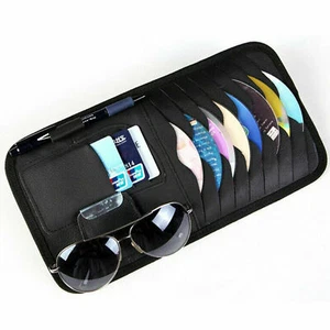 Car Sun Visor Organizer PU Leather CD Disc Storage Bag Glasses Holder Case Black - Picture 1 of 5