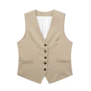 TRAF Linen Vests for Women Sleeveless Suit Vest Coat Woman 2023 Autumn Korean Fa - Picture 1 of 16