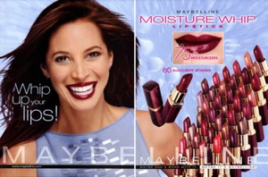 2000 Maybelline Christy Turlington Feuchtigkeit Lippenstift Make-up 2-seitige MAGAZINANZEIGE - Bild 1 von 1