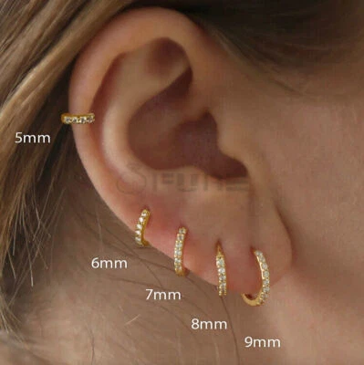 925 Sterling Silver Crystal Gold Rose Gold Very Small Tiny Huggie Hoop Earrings - Image 1 of 4