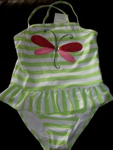 Gymboree one piece ruffle swimsuit NWT 9 dragonfly white green striped UPF 50+ - Picture 1 of 1