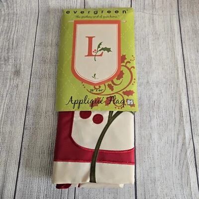 Evergreen Acebo y Bayas Vacaciones Monograma "L" Apliques Bandera 28"X44" Nuevo Foto 1 de 4