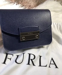 NWT Furla Mini Julia Crossbody Bag Purse In Dark Navy Blue Saffiano Leather - Picture 1 of 12