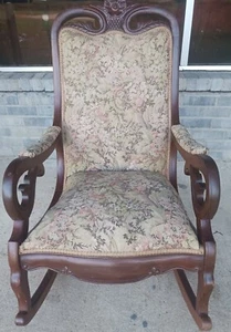 Antique Carved Mahogany Rocking Chair - Picture 1 of 6