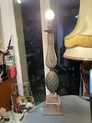 Ancienne grande Lampe Ananas Bronze? Doré et pierre Charles? Jansen? Vintage - Photo 1/4