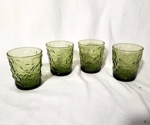 Set of 4 VINTAGE Anchor Hocking Crinkle Glasses Lido Milano 3.5" Glass Avocado - Picture 1 of 5