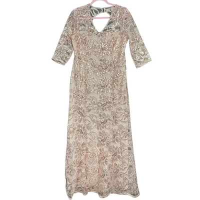 Vestido Nordstrom Marina Lentejuelas Cuello en V Mujer Talla 8 Oro Rosa Manga 3/4  Foto 1 de 4