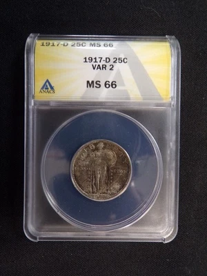 1917-D STANDING LIBERTY QUARTER VAR 2 UNITED STATES MINT ANACS GRADED MS66 - Image 1 of 3