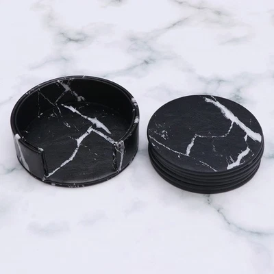  2 Count Mug Coasters Round Placemats Cup Pads PU Leather - Image 1 of 4