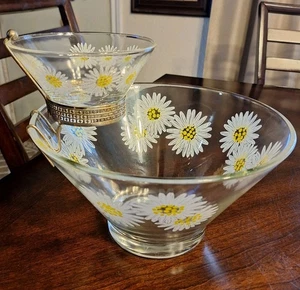 Vintage Mid-Century Modern ANCHOR HOCKING Chip & Dip Bowl Set Daisy Atomic  - Foto 1 di 15