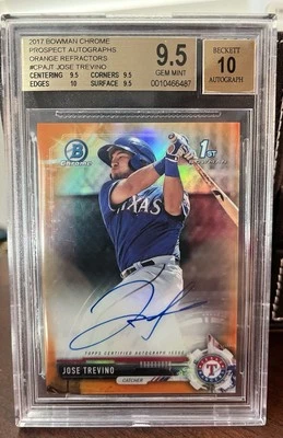 Jose Trevino Bowman Chrome Auto 2017 CPA-JT BGS 9.5 Auto 10 Orange /25 - Image 1 of 2