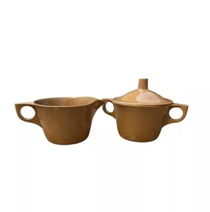 Vintage Melamine Melmac Cream And Sugar Set with Lid Light Brown - Picture 1 of 9