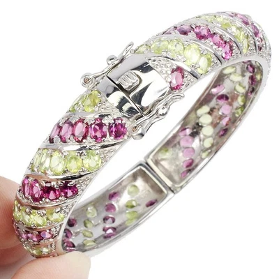 925 Sterling Silber Armband oval Rhodolith Granat 4x3mm Peridot 5,3cm - Bild 1 von 4