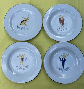 RARE Retired 4x Pottery Barn 8” Reindeer Plates Gold Rim Made in Thailand - Picture 1 of 3