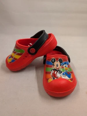 Disney Mickey Mouse Pluto Pato Donald Niños Rojo Zuecos Sin Cordones Sandalias Talla 6 Cocodrilo Foto 1 de 4