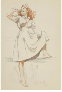 Alberto Vargas Original At the Farm Colored Pencil on Sketchbook Page 10"x14" - Picture 1 of 2
