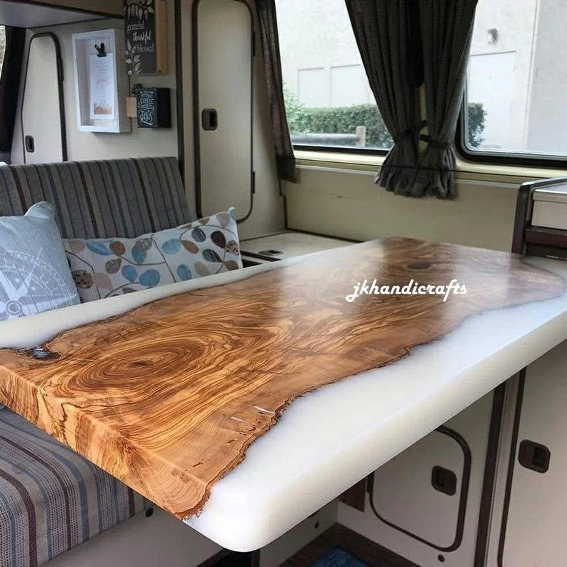 Glossy Epoxy Table Top Resin Table Walnut Custom Order Modern Kitchen Furniture - Image 1 of 1