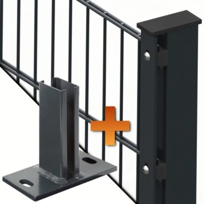 Doppelstabmatte Zaun 8/6/8 Pfosten mit Abdeckleiste Fussplatte Stabmatten  - Bild 1 von 4