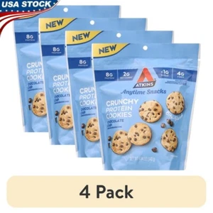 4 Pack Crunchy Protein Cookies Chocolate Chip Low Carb 8g Protein Snack Durable - Picture 1 of 12