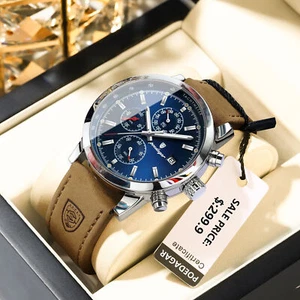 Mens Luxury Watch Waterproof Luminous Date Chronograph Leather Quartz Wristwatch - Picture 1 of 20