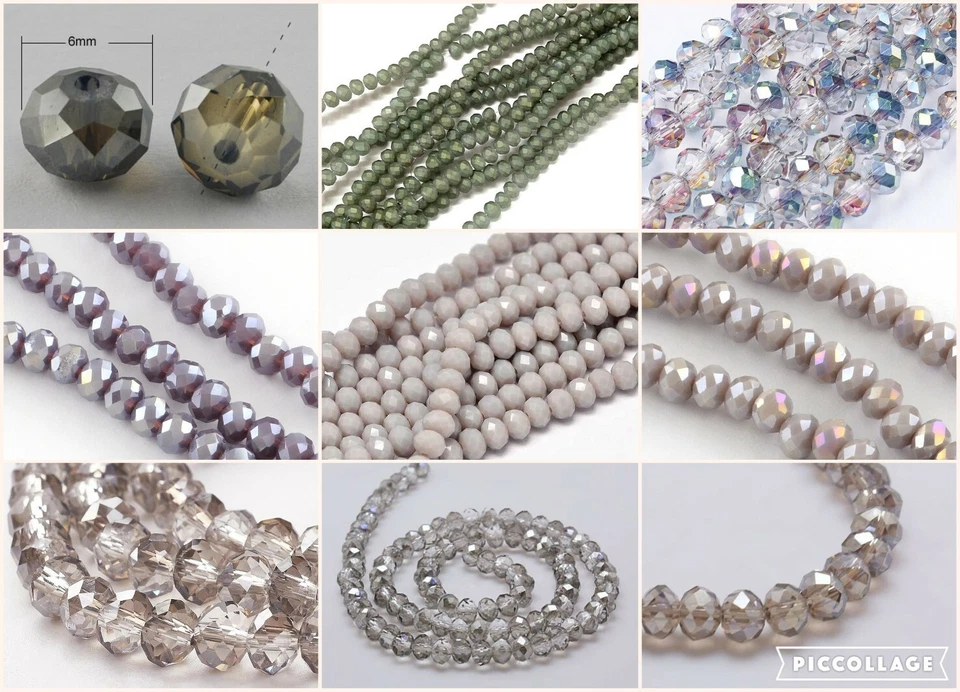 6x4mm Glasschliffperlen 90-95St. Fädelloch 1mm Glass Beads grau grey - Bild 1 von 1