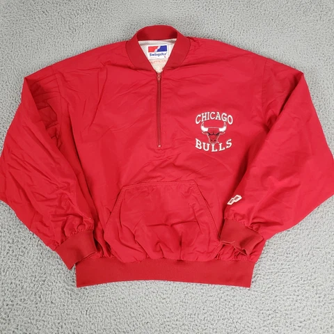 VINTAGE Chicago Bulls Jacket Mens Large Red Swingster Adult L Pullover Logo Cover