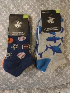 Beverly Hills Polo Club Kids Low Cut Socks Two 3 Packs Size 7-2 Six Sharks Sport - Picture 1 of 3
