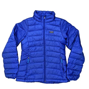 Patagonia Girls' Down Sweater Puffer Jacket XL 14 Blue Full Zip Coat - Picture 1 of 5