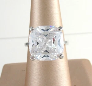 14 mm Kissenschliff Zirkonia Silber Ring Kathedrale Gr. 8 Solitär Statement - Bild 1 von 2