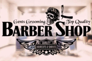 Friseursalon Logo cool Harley Style Herren Pflege Fenster/Wandkunst Aufkleber - Bild 1 von 7